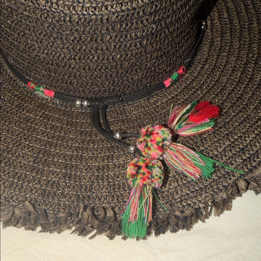 Steve Madden Brown Hat with Colorful Tassels OS - Picture 3 of 5